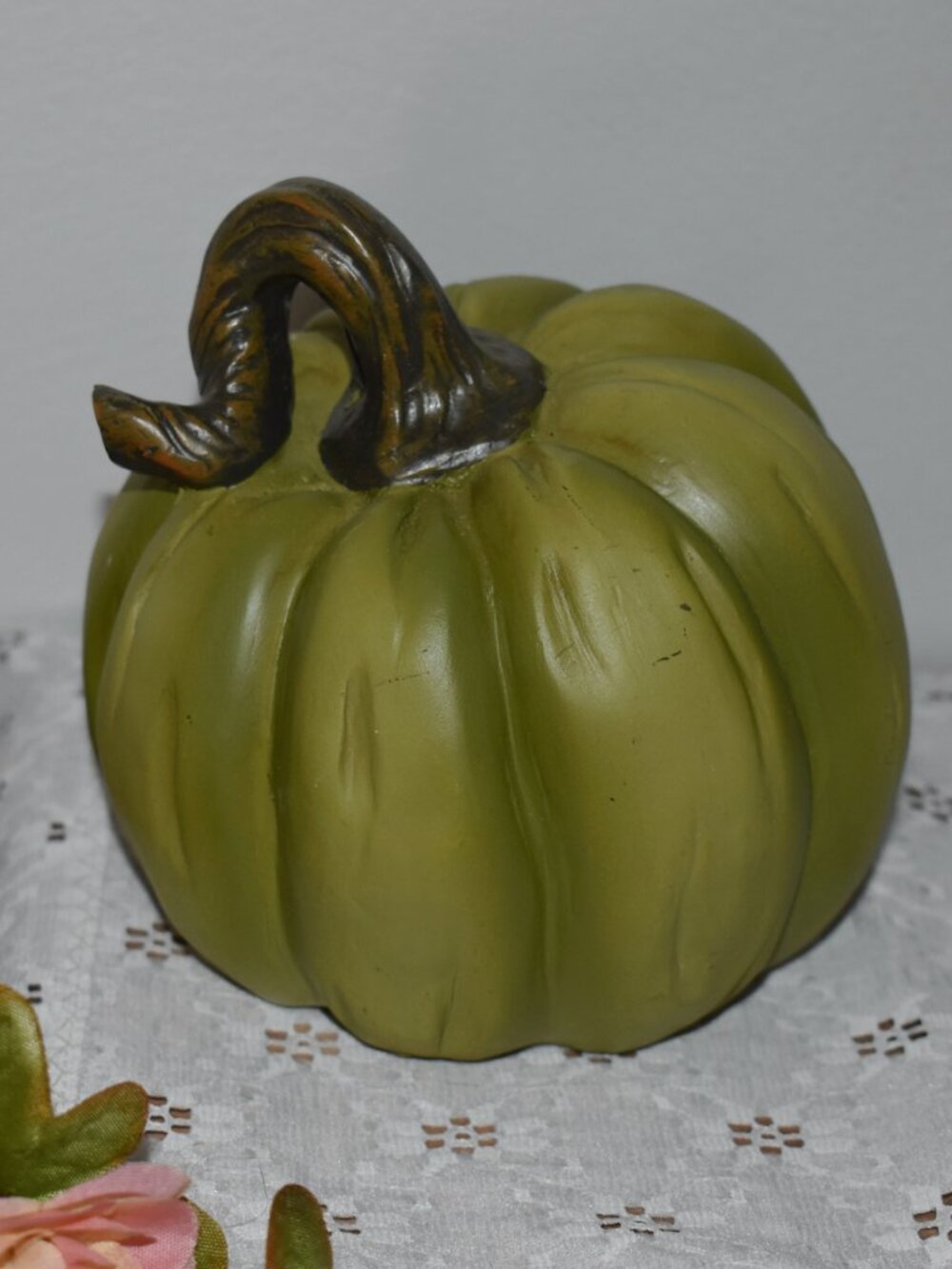 Whimsical Fairy Tale Cottage Misshapen Green Pumpkin Fall Halloween Decor